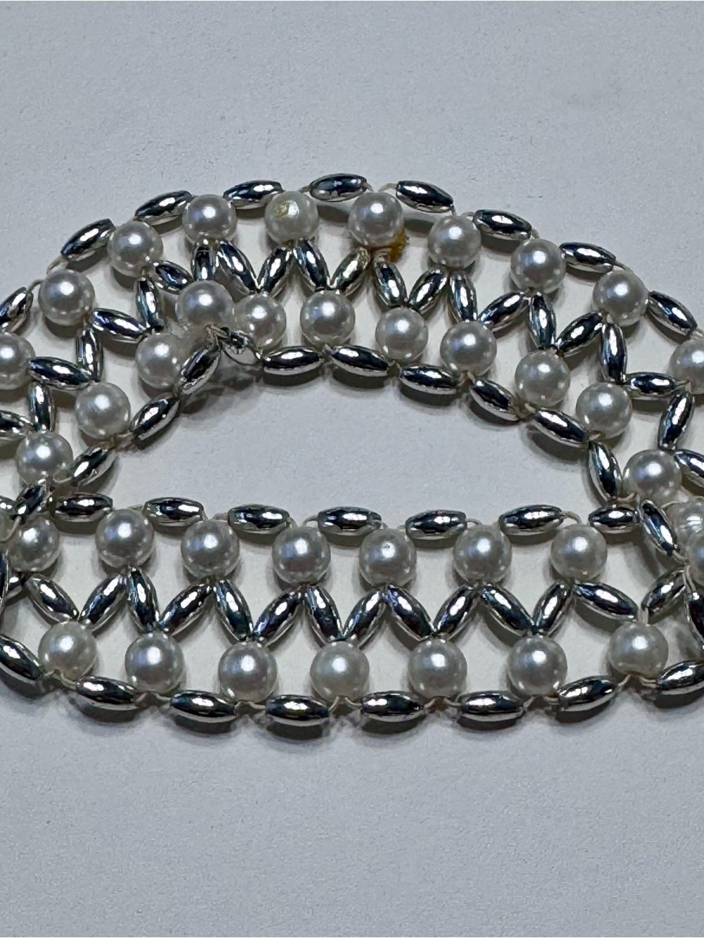 Classic Faux Pearl & Silver Bead Women’s Bracelet, Stretchy